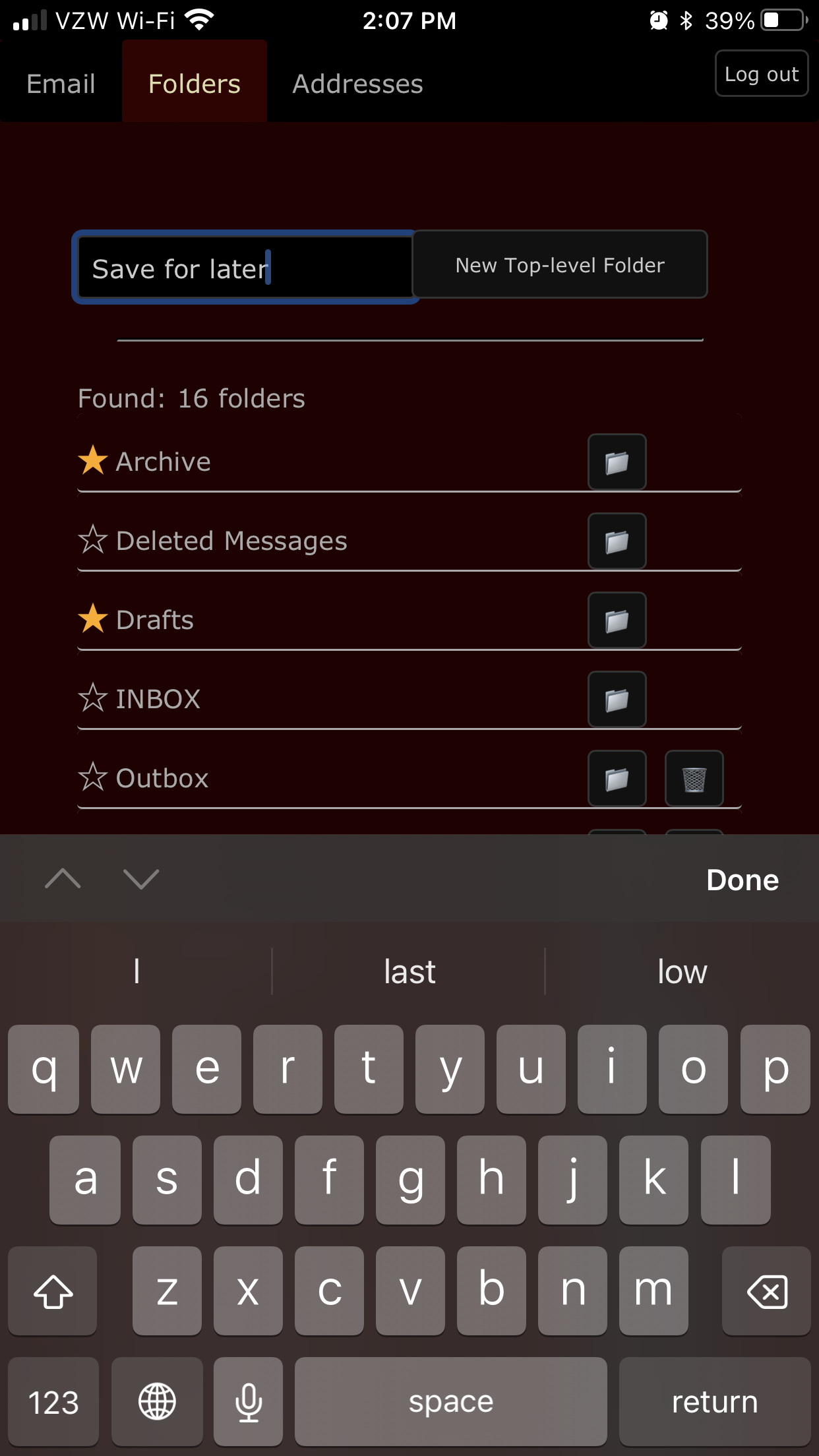 Folder Page with text field filled out